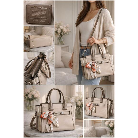 Coach Leather Satchel Shoulder Bag Beige Turnlock – Size Medium - Picture 2 of 10